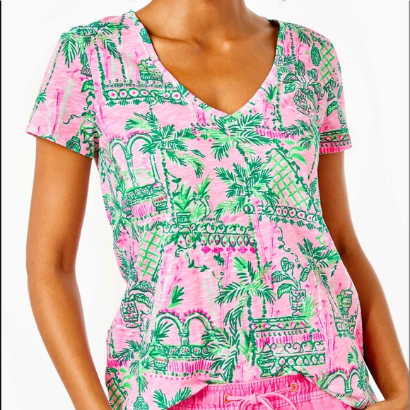 NWT Lilly Pulitzer Etta V neck top Mandevilla Baby Always Worth It large - Picture 1 of 6